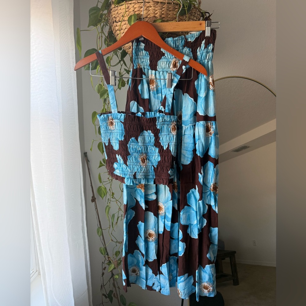 Floral Blue and Brown Skirt Set